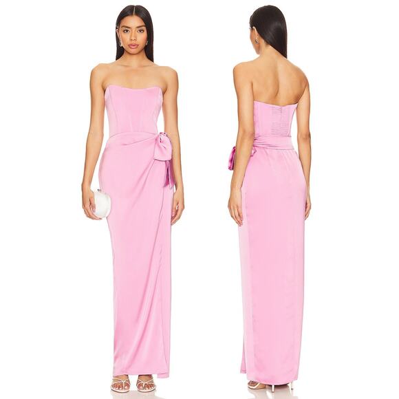 V. Chapman June Strapless Maxi Gown Satin Formal Gala Wedding Mauve Mist Size 6 - Picture 1 of 13